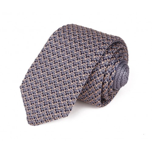 Gray, Dark Blue & Yellow Pattern Pointed Knitted Tie