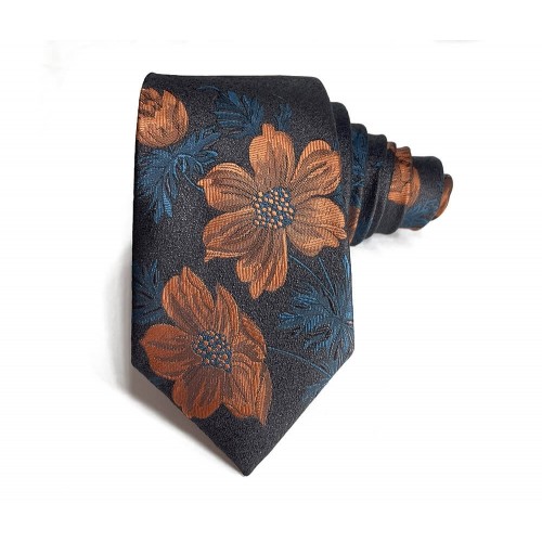 Charcoal & Copper Floral Patterned Tie