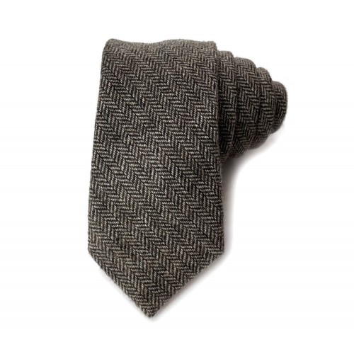 Taupe Herringbone Wool Pointed Tie