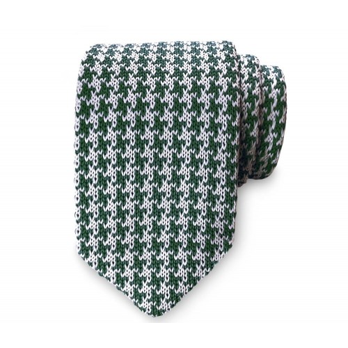 Green & White Houndstooth Knitted Pointed Tie