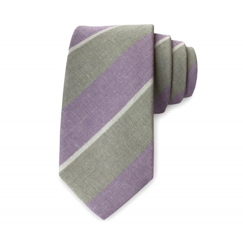 Purple & Gray Cotton Linen Striped Tie