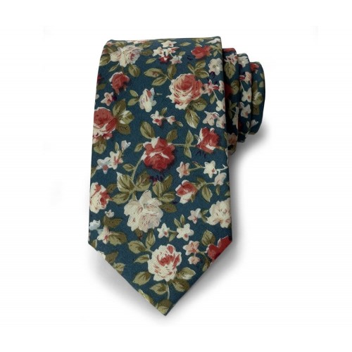 Green English Garden Floral Pattern Cotton Tie