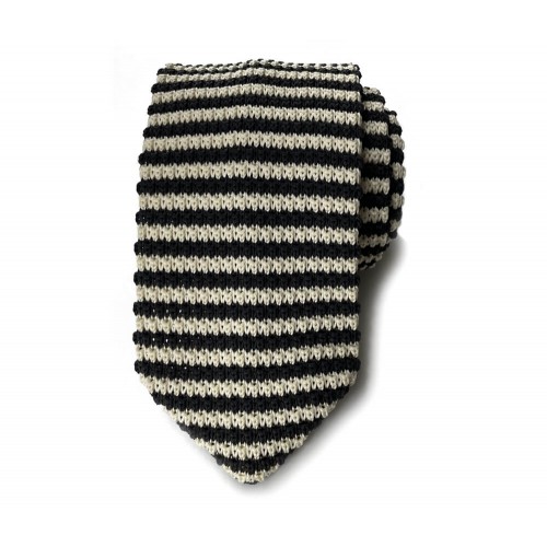 Black & White Striped Knit Pointed Tie