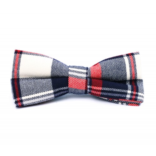 Dark Blue, Red and White Plaid Bow Tie