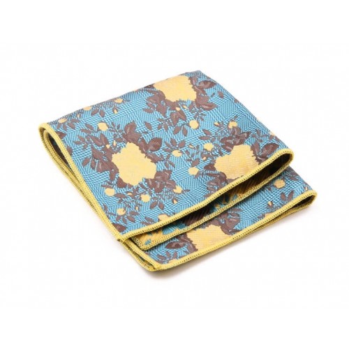 Turquoise & Brown Floral Pocket Square