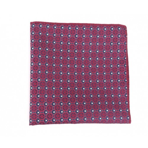 Red & Navy Geometric Floral Pocket Square
