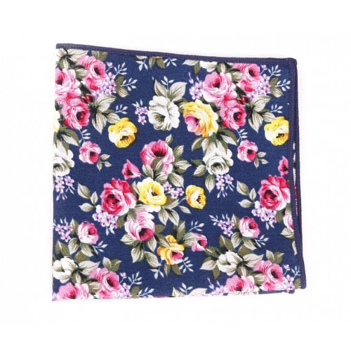 Navy, Pink & Yellow Flower Pattern Pocket Square