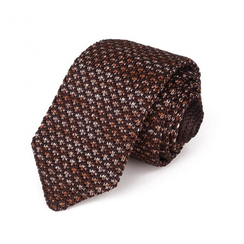 Chestnut & Cream Herringbone Pointed Knitted Tie