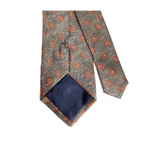 Charcoal, Brown & Terracotta Medallion Tie