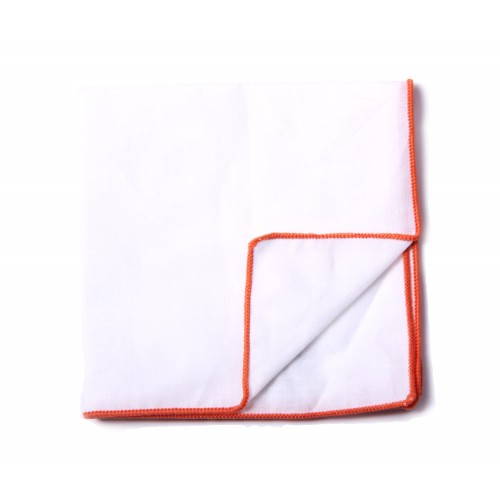 White & Orange Solid Pocket Square