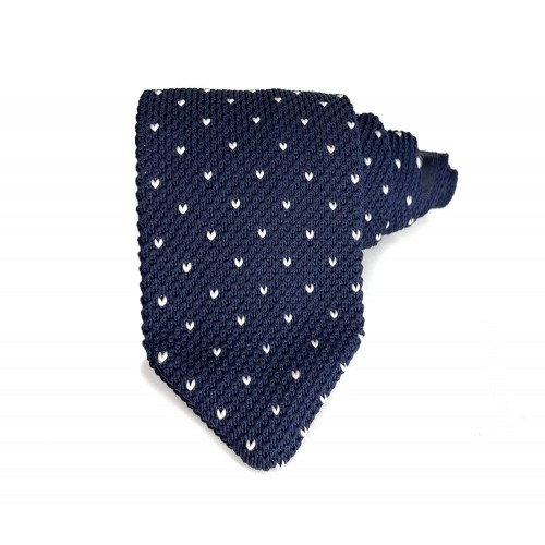 Navy & White Heart Accents Knitted Pointed Tie