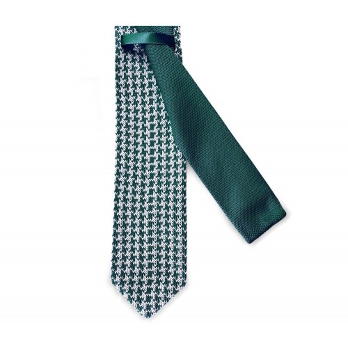 Green & White Houndstooth Knitted Pointed Tie