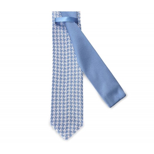 Light Blue & White Houndstooth Knitted Pointed Tie