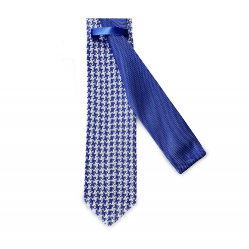 Royal Blue & White Houndstooth Knitted Pointed Tie