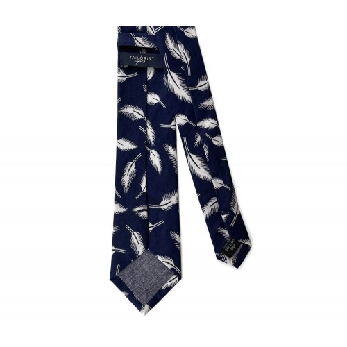 Dark Blue Cotton Tie with White Feather Pattern