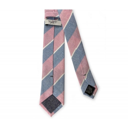 Pink & Light Blue Cotton Linen Striped Tie