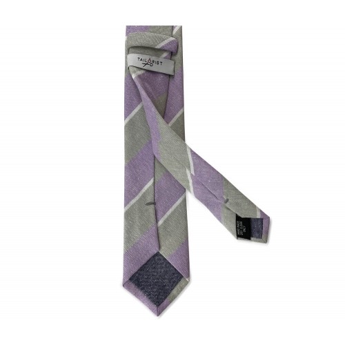 Purple & Gray Cotton Linen Striped Tie