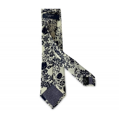 Off-White & Black Floral Cotton Tie