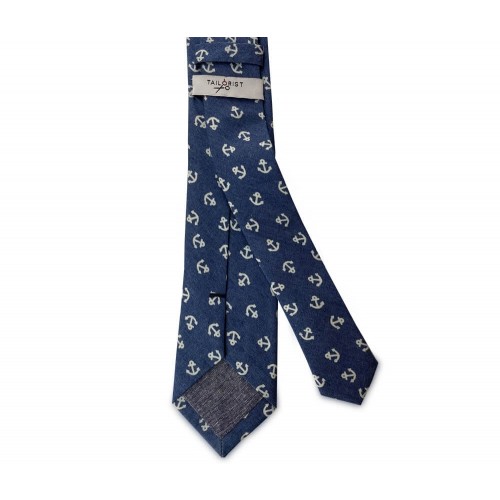 Nautical Anchor Pattern Blue Cotton Tie