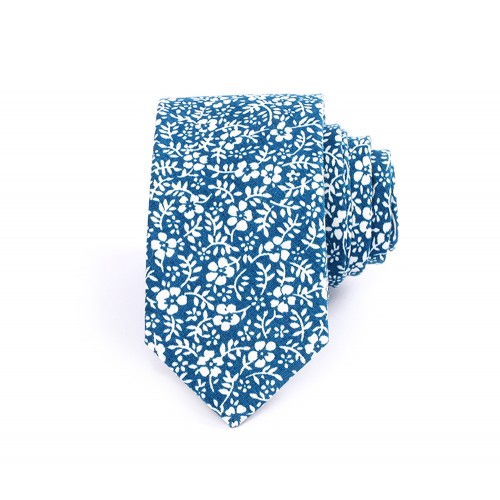 Blå och vit blommig slips