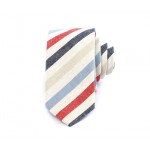 Grey, beige, blue and red multicolor stripe tie