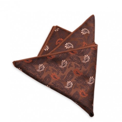 Brown, Red & Cream Paisley Pocket Square