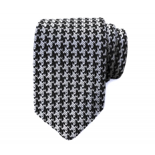Black & White Houndstooth Knitted Pointed Tie
